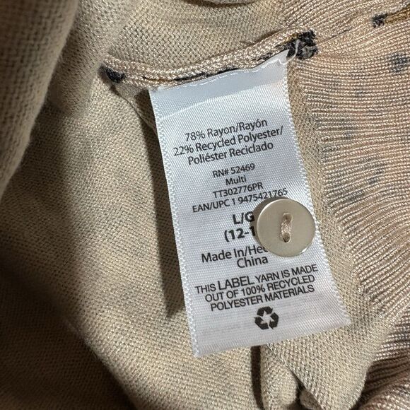 Time and Tru Womens L Leopard Animal Print Sweater Tan Brown Knit Boho Fall Cozy - Picture 4 of 7